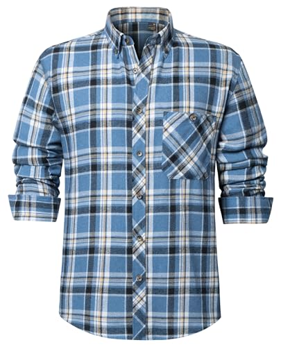Plaid Mens Flannel Shirts Long Sleeve Dress Shirts for Men Casual Button Down Big and Tall Button Up Shirt