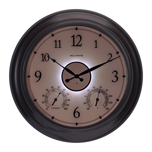 Image of AcuRite 75133M LED Illuminated Outdoor Clock with Temperature and Humidity, 24 inch, Black