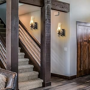 Lightinthebox rustic wall sconce vintage farmhouse wall light fixtures industrial glass wall lamp for cabin bedroom living room hallway fireplace 2pcs  urban country home decor