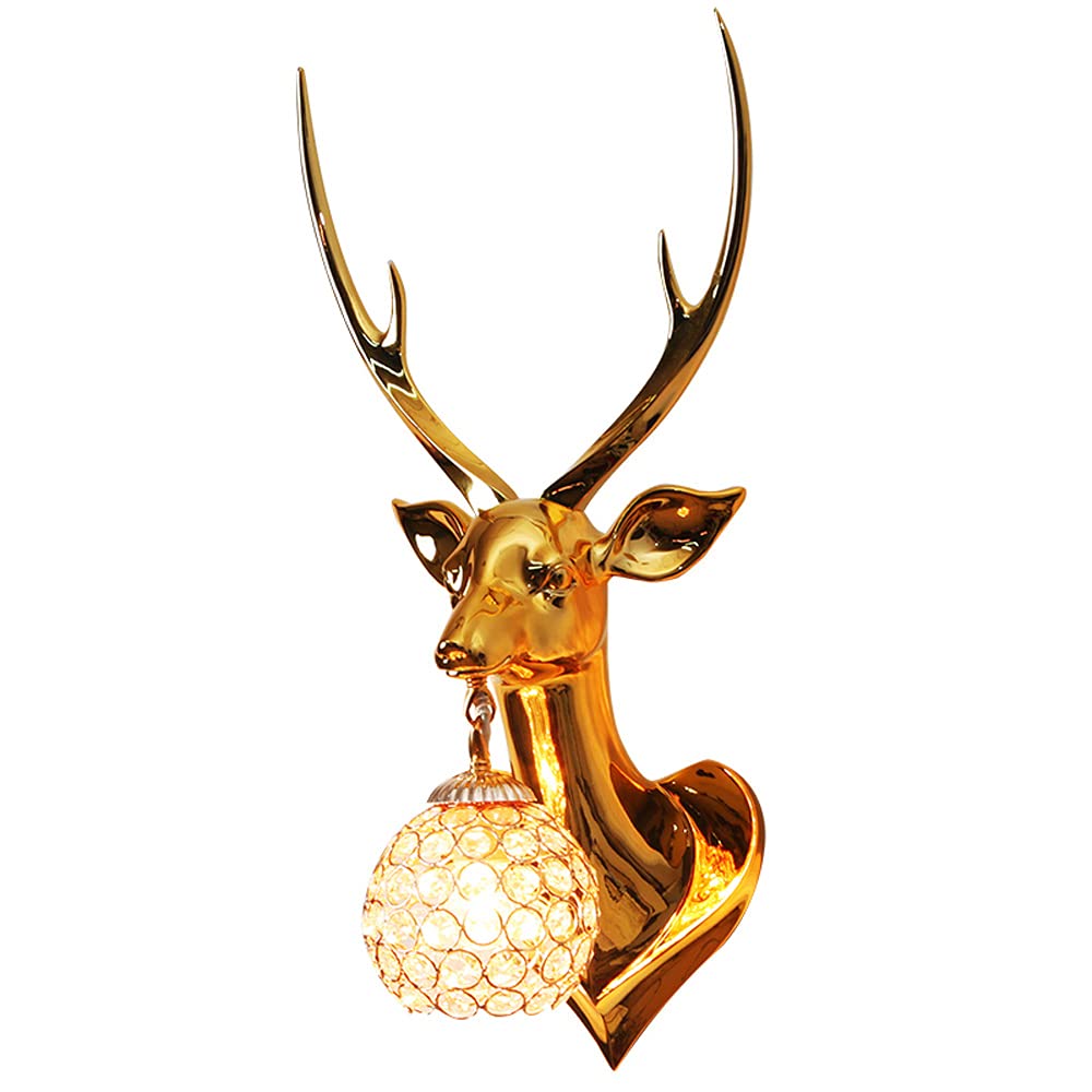 HXYSXHJUO Wall Sconce Deer Head Antler Retro Indoor Lamp Mounted for Bedroom Bedside Lighting