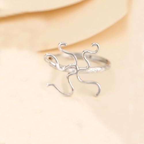 Miniatura 5 de Anillo ajustable de plata de ley 925 con 6 garras de montaje, joyería en blanco, regalo para amigos (color platina), Plata,