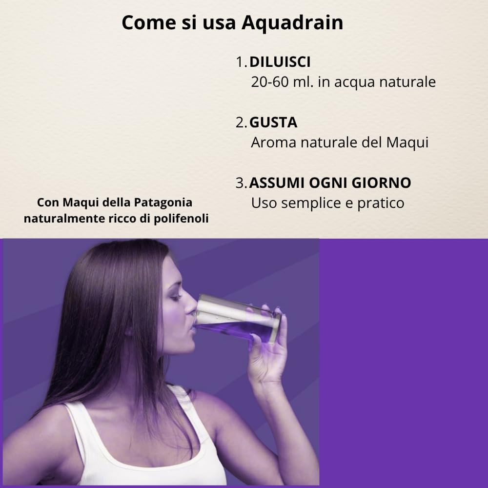 Elkopur Aquadrain – Drenante Liquido con Tarassaco, Orthosiphon, Betulla, Cardo Mariano e Maqui della Patagonia, Estratti Vegetali Selezionati, 3×500 ml, Made in Italy