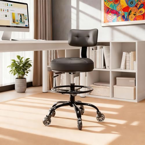 Office Drafting Chair with Footrest, Tall Height Adjustable Stool with Back Support, Heavy Duty...
