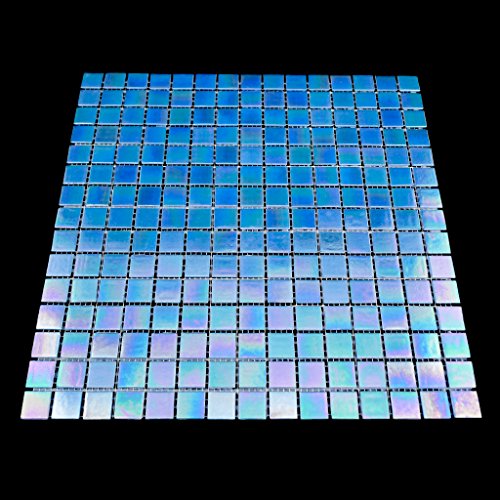Urbn Contemporary Ocean Blue Iridescent Glass Mosaic Tile For Kitchen And Bath - Single Sheet (13 Inches X 13 Inches, 1.15 Sq Ft) #TOP2
