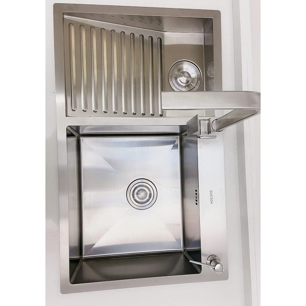 Fregadero de lavandería Plateado, de Acero Inoxidable 304, Doble cubeta Profunda, instalación empotrada o bajo encimera, con Grifo, Fregadero de Cocina Auxiliar, fácil de Limpiar (