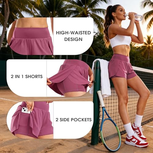 Image of CADMUS 2 in 1 Women's Spandex Athletic Shorts Gym Yoga Shorts Pockets