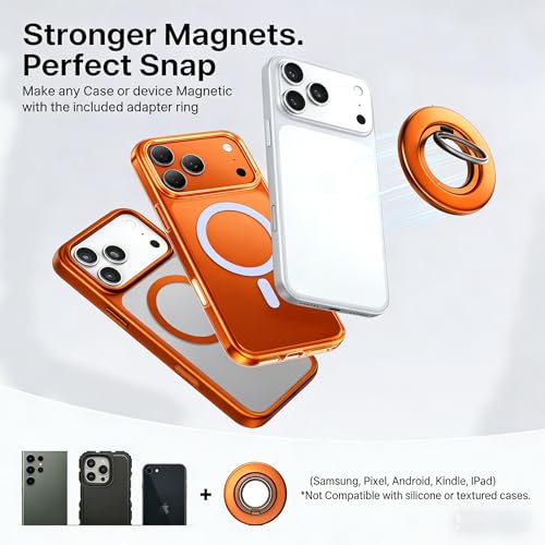 Image of TORRAS 2025 Flagship Magnetic Ring Holder & Stand [Dual-Sided Magnet] - Premium Imported Phone Grip, 360 Rotatable, Compatible with MagSafe for iPhone 17 16 15 14 13 12 11, Samsung, Google - Orange