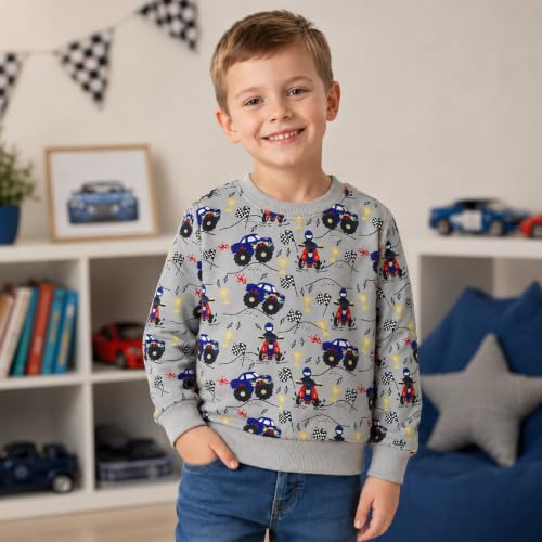 Image of Akyzic Toddler Boys Sweatshirts Cotton Crewneck Truck Shirt Dinosaur Long Sleeve Pullover Tops Tees 2-8T