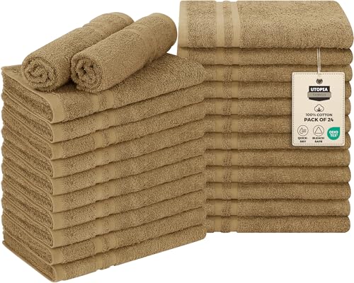 Image of Utopia Towels Cotton Bleach Proof Salon Towel 16 by 27 inches, Bleach Safe 100% Cotton Hand Towel for Gym, 24 Pack, Camel