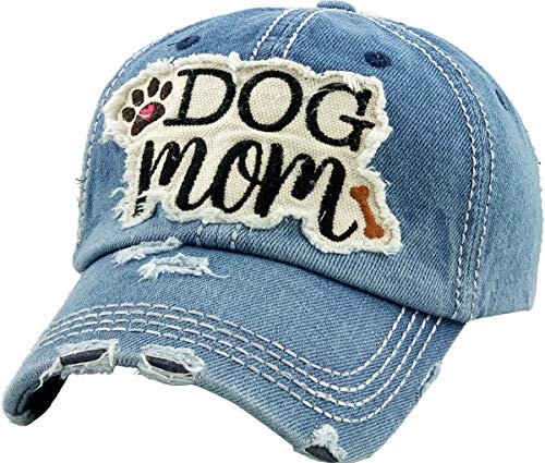 Image of KBETHOS Dog Cat Mom Dad Theme Womens Baseball Cap Distressed Vintage Unconstructed Embroidered Patch Hat