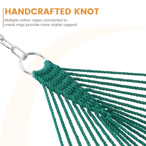 Image of Lazy Daze Hammocks 12FT Double Rope Hammocks, 2 Person Hand Woven Cotton Hammock with Spreader Bar for Outside, Patio, Poolside, FIT 13-15 FT Stand, Max 450 Lbs, Green, 141 x 57 inches