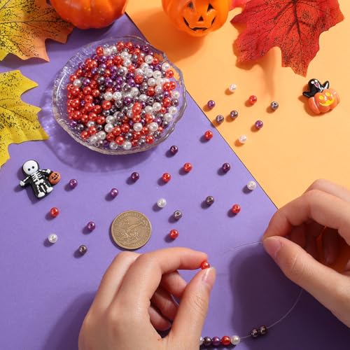 SOFPLATE 1200pcs 4 Colors 6mm Faux Pearl Beads Halloween Acrylic Beads Mini Round Orange White Gray Loose Spacer Pearls Bead for Jewellery Making Women Earring Bracelets Party Home Decoration Supplies - Image 3