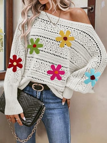 Image of Cakulo Womens Floral Off Shoulder Oversized Pullover Sweaters