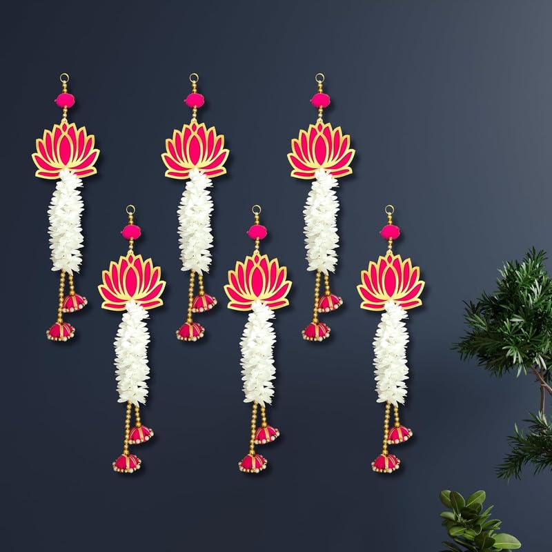 EXEMARTZ Lotus Wall Hanging for Diwali and Ganesh Pooja Decoration | Traditional Backdrop for Pooja Room, Mandir & Home Dcor | Festival Decorative Items for Entrance & Wall Decoration | Set of 6 2