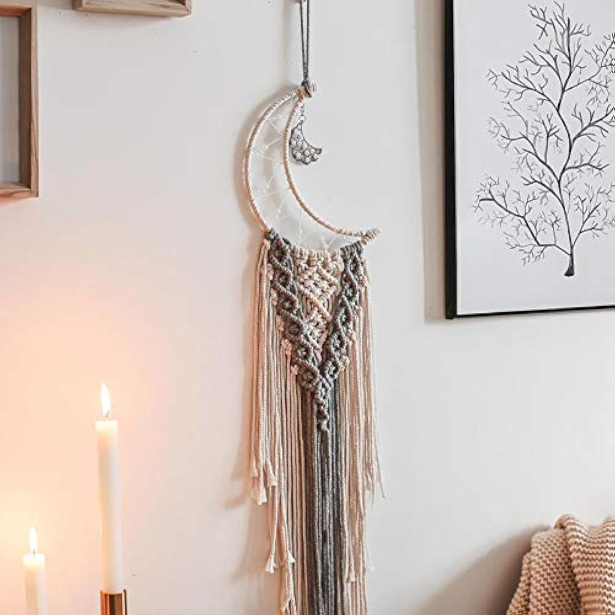 Handmade Moon Tapestry Dream Catcher, Boho Home Decor