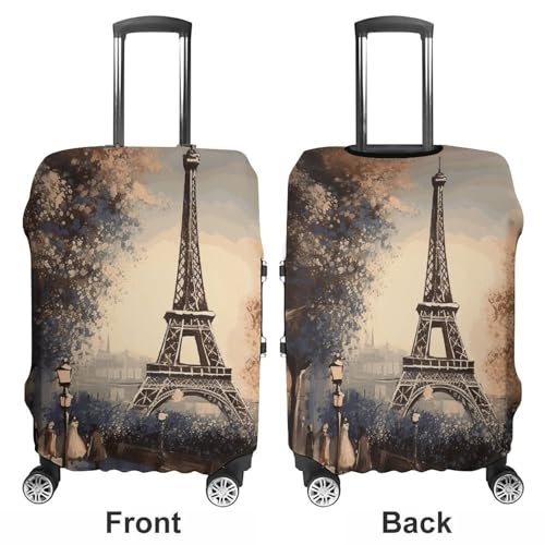 Romantic Paris Eiffel Tower Luggage Cover, Elastic Luggage Protector Fits 19-32in Suitcases, Washable & Anti-Scratch Suitcase Cover for Men Women M3