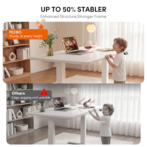 Image of FEZIBO One-Piece Standing Desk, 40 inchx24 inch Seamless Tabletop Electric Height Adjustable for Home Office, Study Rooms & Multi-Device Workstations, White