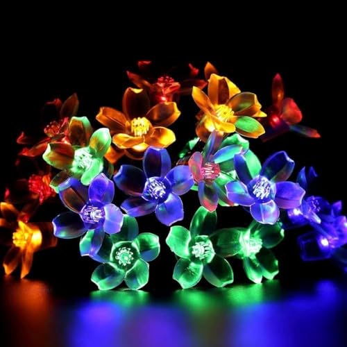 Image of One94Store Silicone Flower String Lights - 14 LED, 3 Meter Multi-Color - Decorative Fairy Lights for Indoor /Outdoor, Garden, Diwali, Christmas (Multicolor)