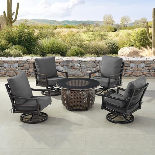 Oakland Living Black Aluminum Patio Fire Table Set with Four Club Chairs with Black Cushions - Thumbnail 5