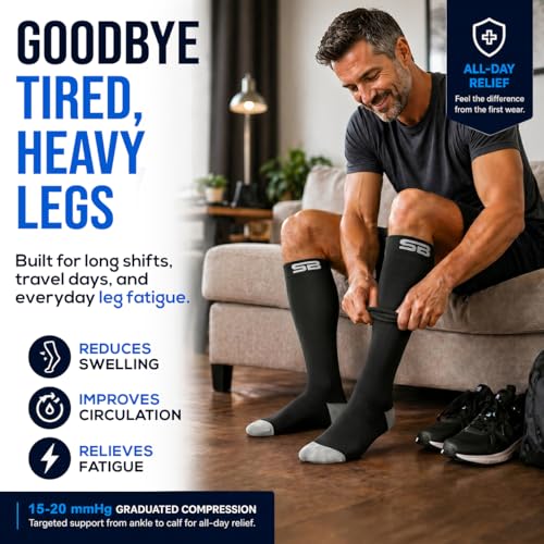 Image of SB SOX 3-Pair Compression Socks (15-20mmHg) for Men & Women - Comfortable Socks, Easy to Put On - Best Socks for Daily /Any Use, Running, Nurse, Travel