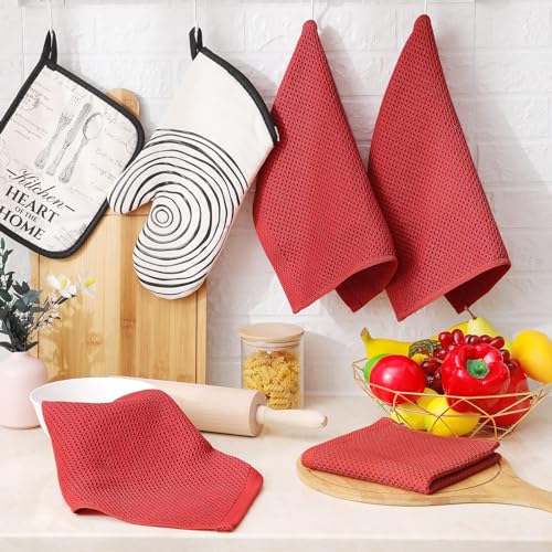 Image of Homaxy 100% Cotton Waffle Weave Kitchen Dish Cloths, Ultra Soft Absorbent Quick Drying Dish Towels, 12 x 12 Inches, 6-Pack, Brick Red