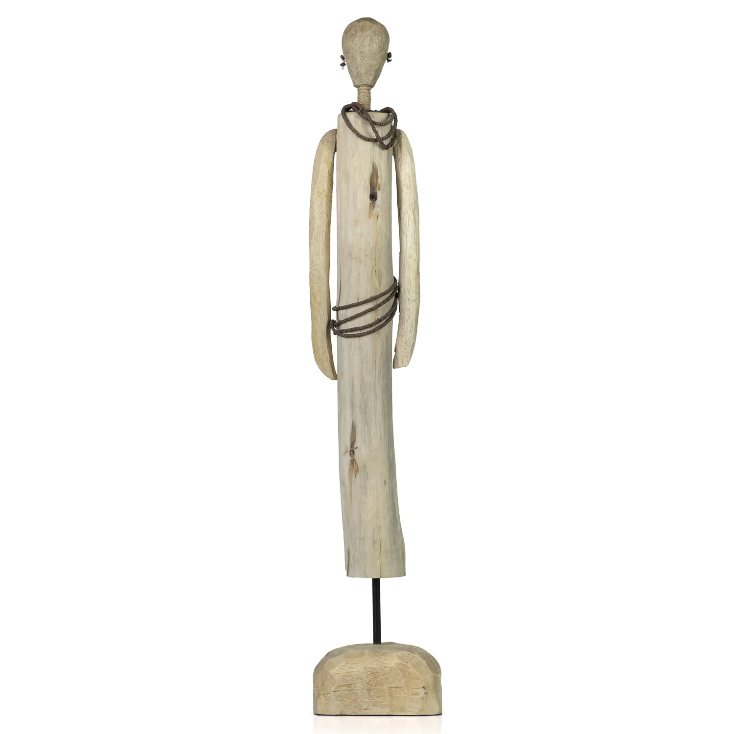 Moritz Ritual Afrikanische Figur 69,5 cm braun – Mangoholz Skulptur Afrika | Handgeschnitztes Unikat aus Naturholz auf Sockel, groß gewachsener Blickfang für Wohnzimmer, Flur, Regal oder Sideboard