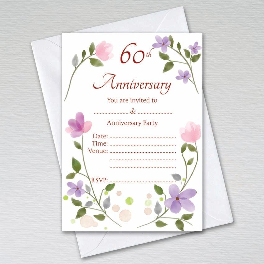Webspectations Pack of 60th Wedding Anniversary Invitations with Envelopes: Floral 60th Anniversary (Pack of 50 with Envelopes)