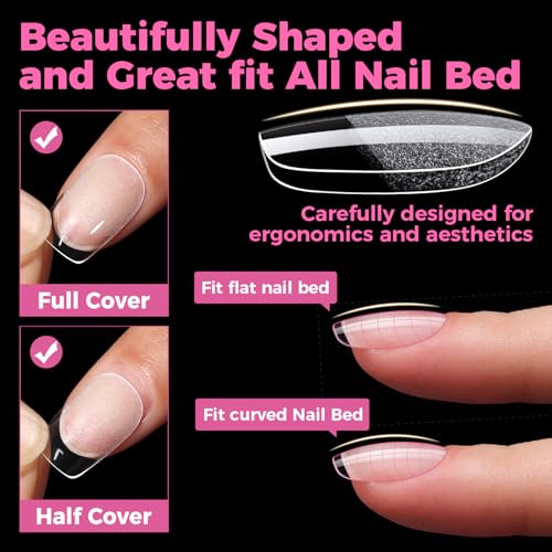 Image of UNA GELLA Gel Nail Tips Square & Squoval Short, 504pcs Short Round Square Nail Tips Pre Etched Squoval Soft Gel Clear Fake Nails Full Cover For Nails Extension Home DIY Salon 12 Sizes