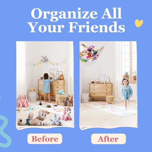 Image of Stuffed Animal Hammock 2 Pack | Corner Stuffed Animal Storage & Plushie Net | Toy Hammock for Stuffed Animals | Holds 12lbs | Easy Hang, All Hardware Included | White Bedroom Decor | by Lilly's Love
