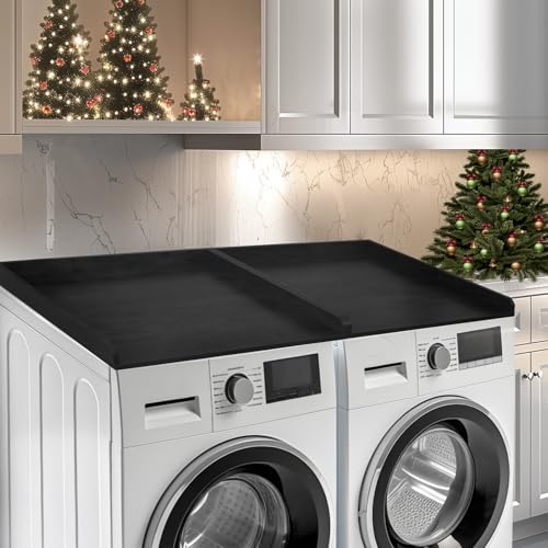 Kosydown Basic Washer Dryer Countertop, Wooden Laundry Countertop Set of 2 Dryer Storage Shelf for Laundry Room Organization (27.5' x 54') (Black)