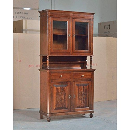  Estea Mobili - CRISTALLIERA 2 Porte Base + Alzata INTAGLIATA Colore Noce - codluis 1072-1072F