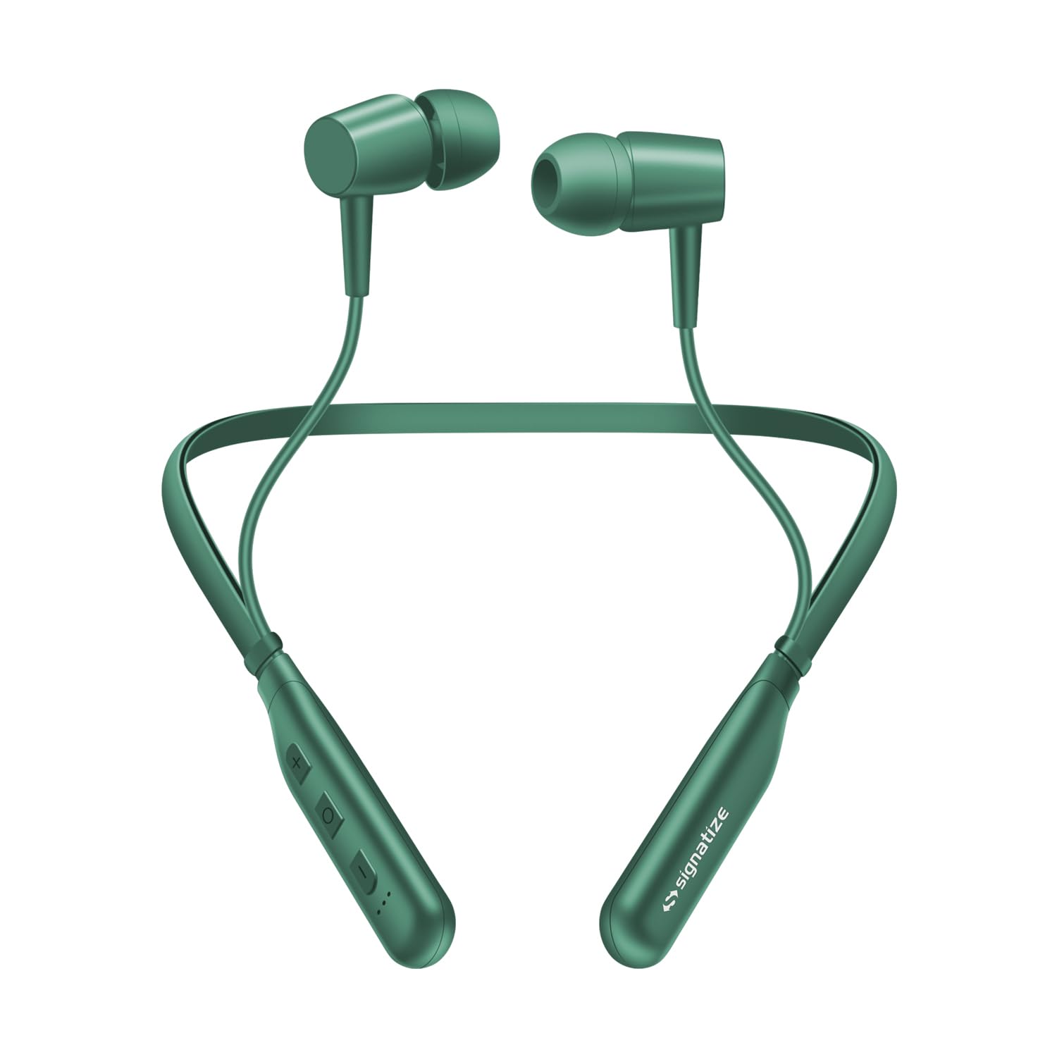 SIGNATIZE Wireless Bluetooth Neckband Headphones | Neckband Earphones with 45H Playtime | Noise-Isolating Wireless Earbuds | Jobsite Pro Built-in Mic for Crystal-Clear Calls (Green)