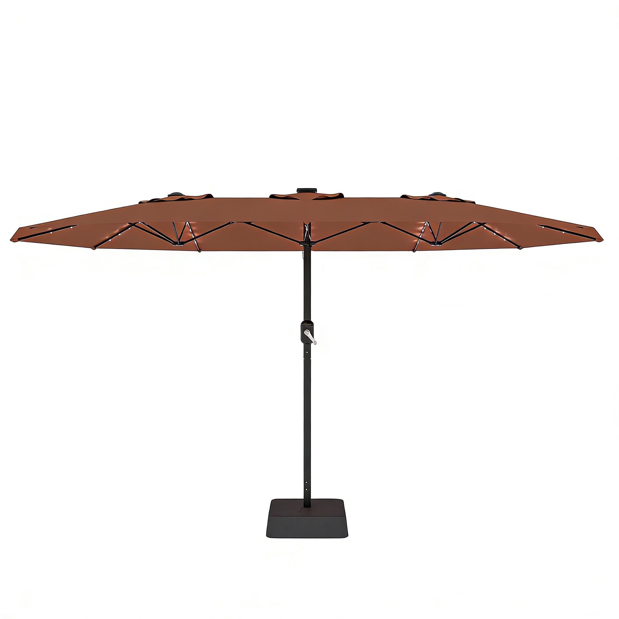 Garvee 4.5M-Brown Garden Parasol 4.5X2.7m, Double Sided Umbrella With Base, 48 Solar Powered Led Lights & 10 Sturdy Ribs, Waterproof Outdoor Umbrella Sun Shade With Crank For Patio Garden Beach Pool Lawn - Brown