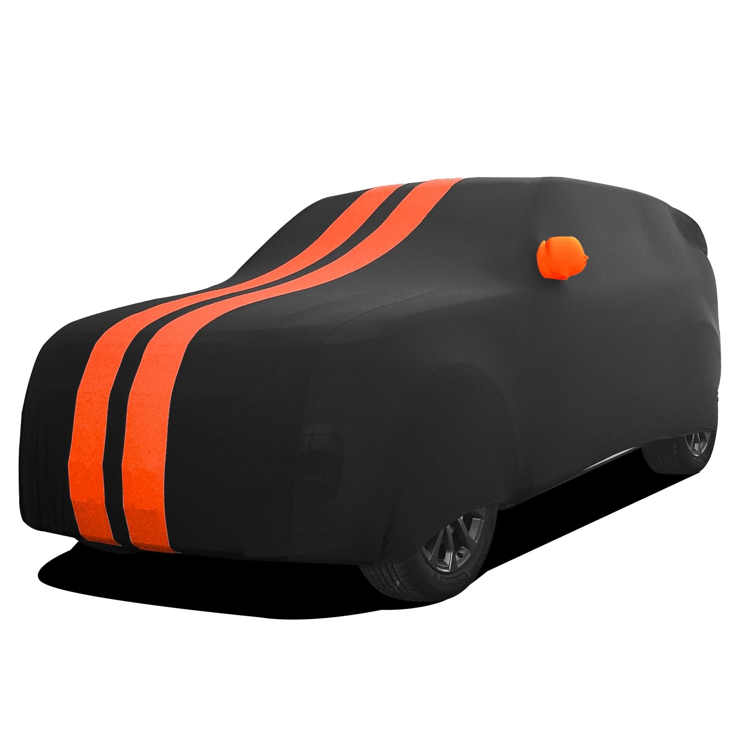 TECTICO Funda Coche Interior Completa SUV 4,75-5,1m Elástica Transpirable Stretch y Suave Antipolvo Protectora Universal, Ideal para Garaje, Subterráneo y Exhibición, Negro+Naranja