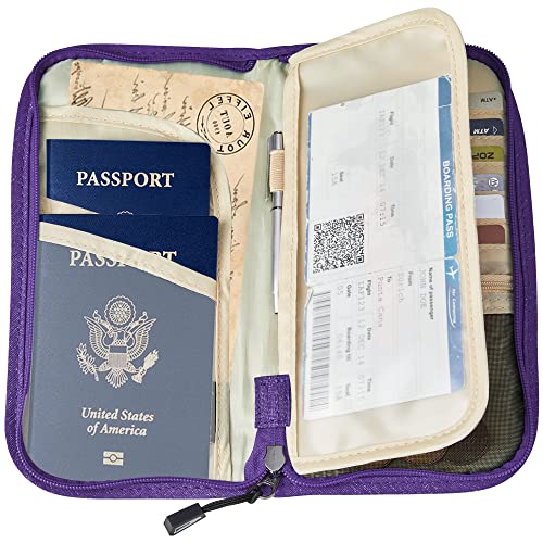 Image of ZOPPEN Passport Holder Family RFID Passport Wallet, Passport Holder Women /Men, Travel Wallet Documents Organizer Zipper Case with Removable Wristlet Strap, Travel Essentials for Flying, #09 Purple,