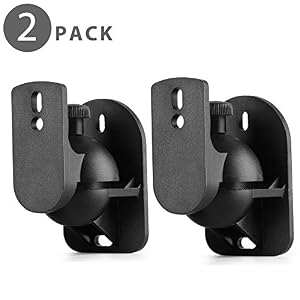 Image of TNP Universal Satellite Speaker Wall Mount Bracket Ceiling Mount Clamp with Adjustable Swivel and Tilt Angle Rotation for Surround Sound System Satellite Speakers - 1 Pair Set of 2, Black
