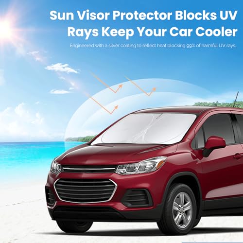 Sunshade for Trax Windshield Sun Shade for 2013-2023 2024 2025 Chevy Chevrolet Trax LS/1RS/LT/2RS/ACTIV SUV Accessories, Front Window Foldable 2 Layers Sun Visor Protector Cover Block UV Rays Heat