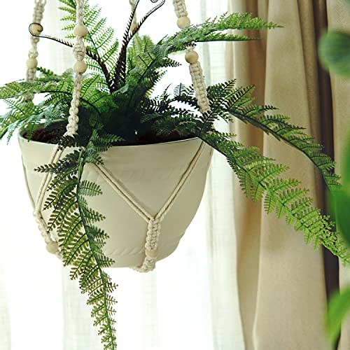 Bouqlife 2 Pack Macrame Plant Hangers Large 43 Inch Extra Long Hanging Planters For Indoor Plants Cotton Rope Flower Pot Holders With Ceiling Hooks White #TOP2