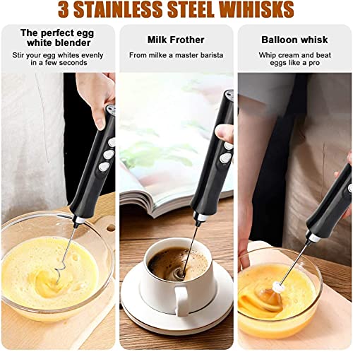 WPHGS Melkfolie, USB-oplaadbare elektrische schuimmachine met 2 roestvrij staal Whisk, Handheld 3 Speeds Egg Beatter… - Image 3