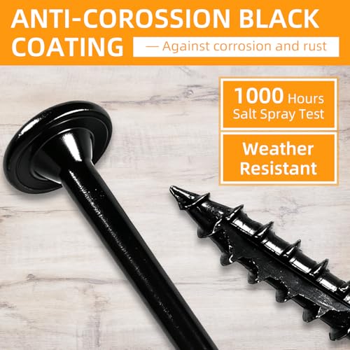 100Pcs Tornillos Tirafondo para madera #14 x 8 pulgadas, Tornillos estructurales para madera con cabeza de arandela, recubrimiento negro resistente a la oxidación miniatura 4