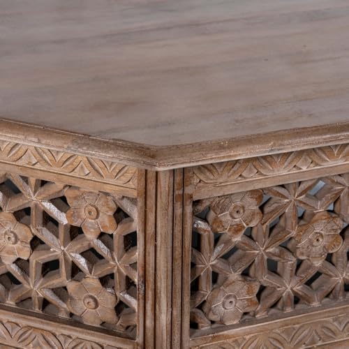 Image of Wooden Coffee Table for Living Room | Solid Wood Handcrafted Center Table for Living Room with Carved Jaali Design | Tea Table for Living Room Wooden Furniture for Home (Brown Antique)