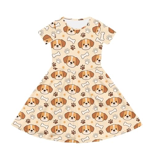 Image of Girls Dress with Pockets Basic Short Sleeve High Waist Swing Skater Dress School Party Dress for Kids