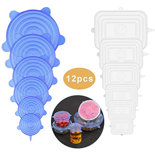 Silicone Stretch Lids,12-Pack Various Sizes Cover for Bowl Reusable Durable and Expandable Lids