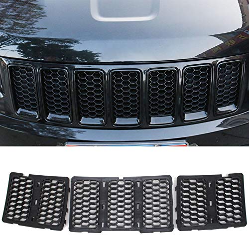 CheroCar Black Front Grill Inserts Trim Honeycomb Mesh Grill Ring Cover Kit Fits Jeep Grand Cherokee 2014-2016, Exterior Decoration Accessories, 3Packâ€¦
