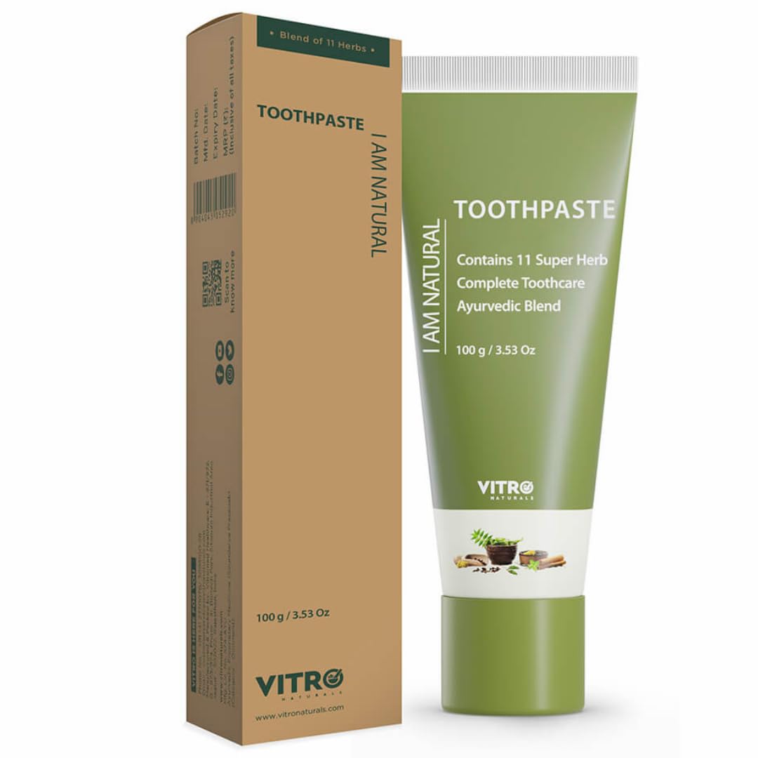 Vitro Ayurvedic Herbal Toothpaste | Fresh Breath That Lasts All Day | With Clove, Cinnamon, Badi Elaichi and more | Fluoride Free, SLS Free | 100g