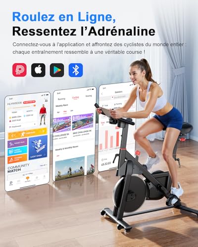 Vélo d'Appartement pour La Maison avec Écran LCD et Application, Vélo d'Exercice d'Intérieur avec Résistance Magnétique Réglable, Capacité de Poids de 136 kg – Image 3