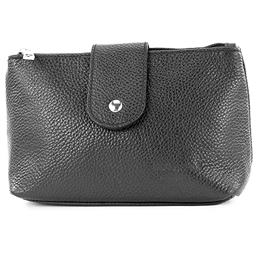 modamoda de T213 Damen Leder Kosmetiktasche Reiseetui Medium handmade in Italy, Farbe:Schwarz