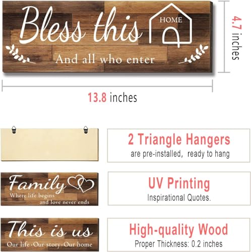 Image of DAKSHESTRY ARTWORKS 4 Pieces Home Wall Signs, THIS IS US /TOGETHER /BLESS THIS HOME /FAMILY Wall Decor For Living Room Bedroom, Rustic Wooden Farmhouse Wall Art,5 x 12 Inch(Brown)
