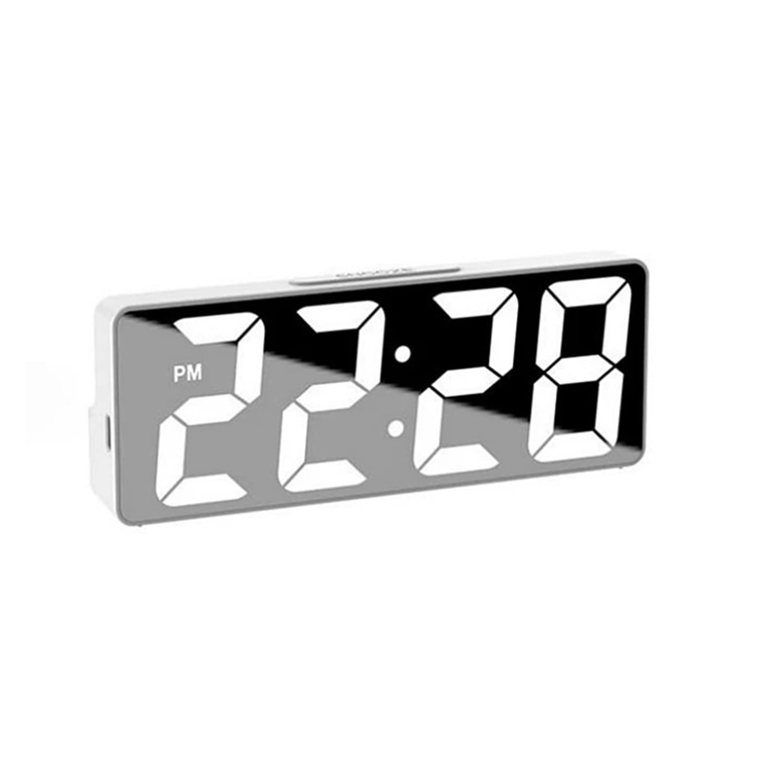POAHNCU Alarm Clock, Voice Control Digital Alarm Clock Temperature Date Display Mode Snooze Night Table,for Heavy Sleeper(White White)