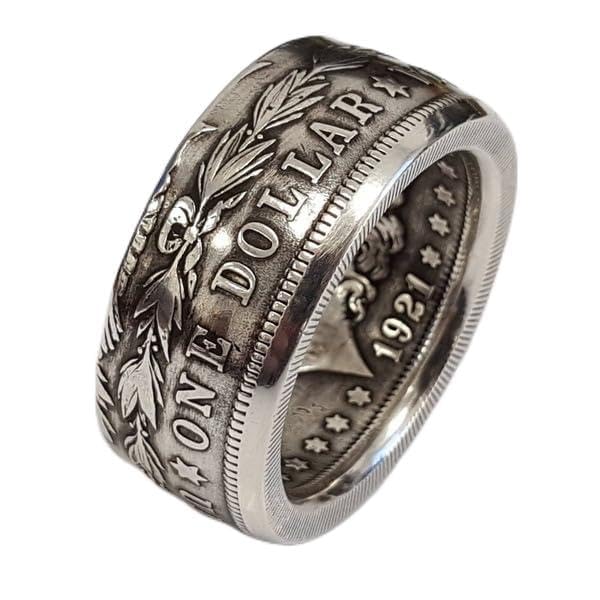 Mnyixsi Fashion 925 Sterling Silver America Band Ring for Men, Vintage Style Patriotic United States National Emblem Coin Engraved Signet Ring, Viking Rock Band Punk Hip Hop Jewelry Gift Size 10